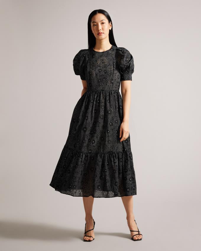 Peignoir Ted Baker Puff Sleevered Maxi Noir Femme | ZJP-56886041